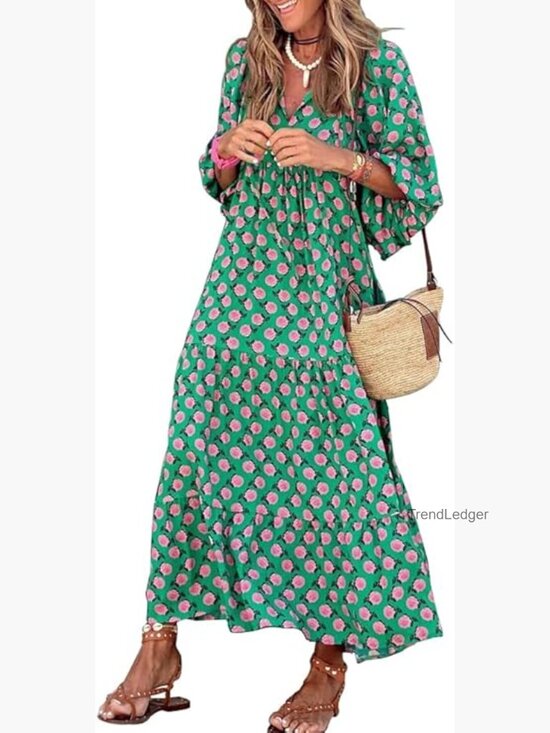 Dresses & Skirts - Loose Fit V Neck Half Sleeve Bohemian Maxi Dress